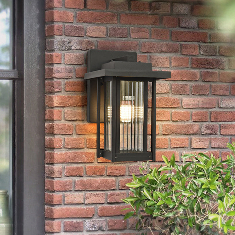 Black Prismatic Glass Single Head Wall Sconce Lantern For Outdoor - Countryside Style