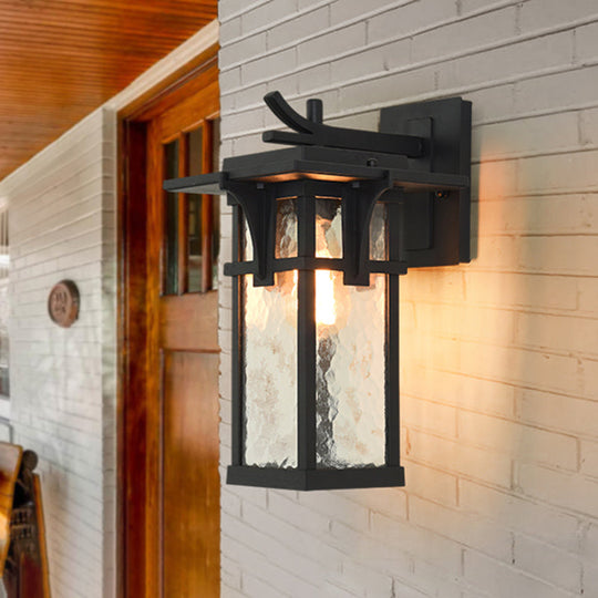 Rustic Outdoor Wall Sconce Light - Retro Lantern Style With Clear Water Glass Bronze/Black Finish