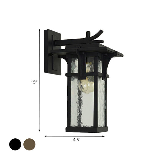 Rustic Outdoor Wall Sconce Light - Retro Lantern Style With Clear Water Glass Bronze/Black Finish