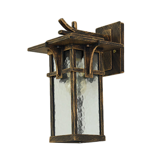 Rustic Outdoor Wall Sconce Light - Retro Lantern Style With Clear Water Glass Bronze/Black Finish
