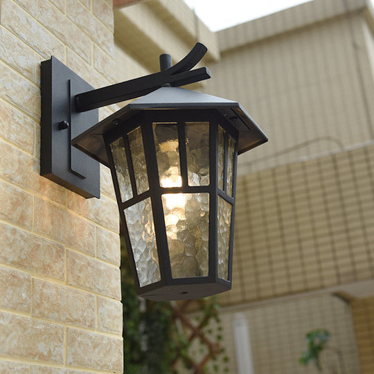 Vintage Birdcage Wall Sconce - Elegant Outdoor Bronze/Black Lamp With Clear Water Glass Single Light