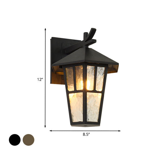 Vintage Birdcage Wall Sconce - Elegant Outdoor Bronze/Black Lamp With Clear Water Glass Single Light