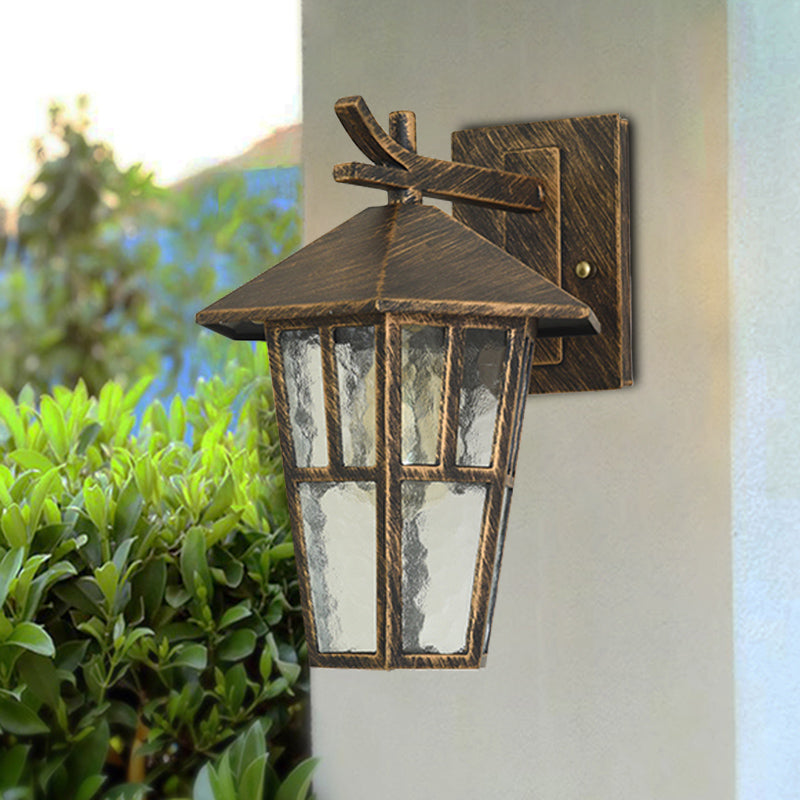 Vintage Birdcage Wall Sconce - Elegant Outdoor Bronze/Black Lamp With Clear Water Glass Single Light