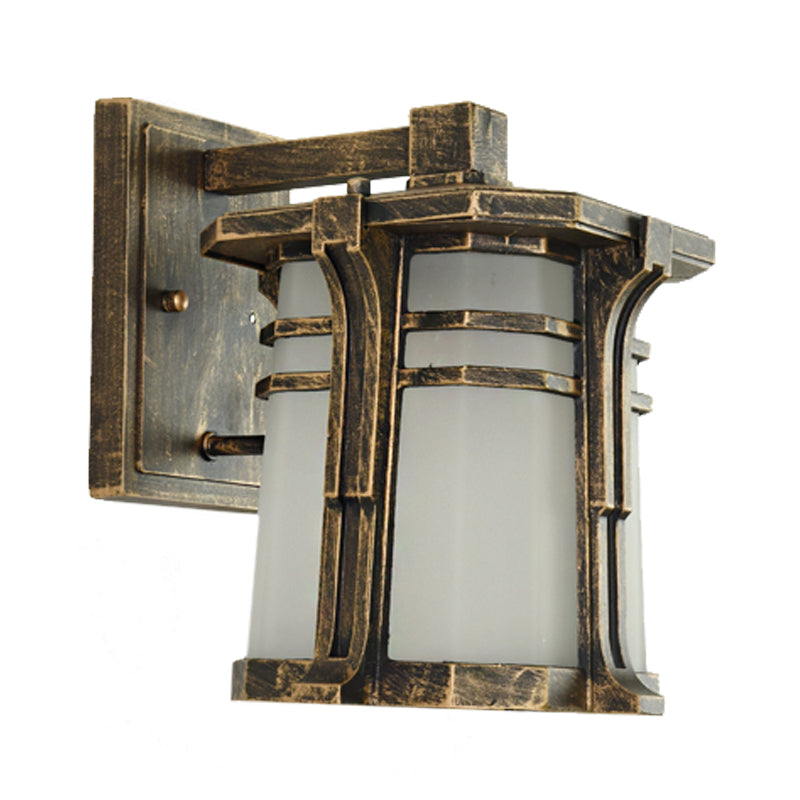 Bronze/Black Lantern Wall Light With Frosted Glass - Single Bulb Outdoor Fixture