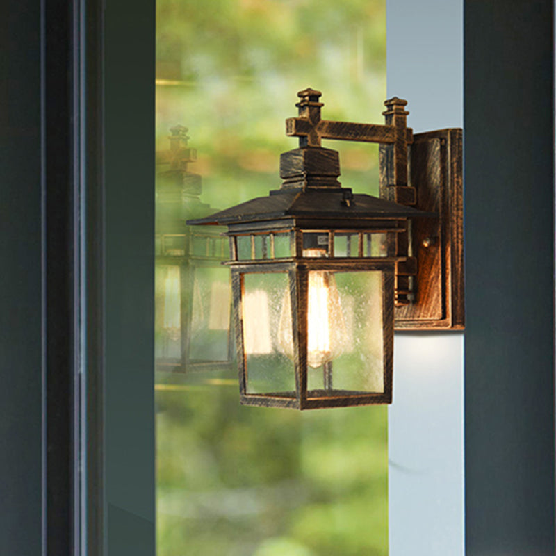 Vintage Birdcage Wall Light - Single Head Clear Glass Lamp In Bronze