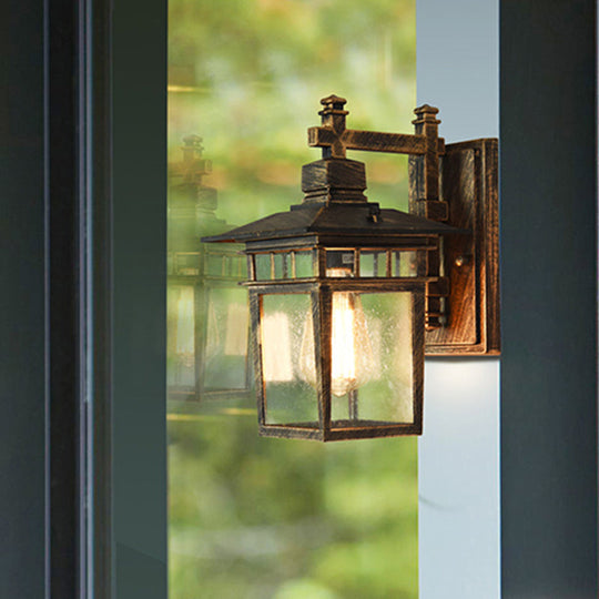 Vintage Birdcage Wall Light - Single Head Clear Glass Lamp In Bronze