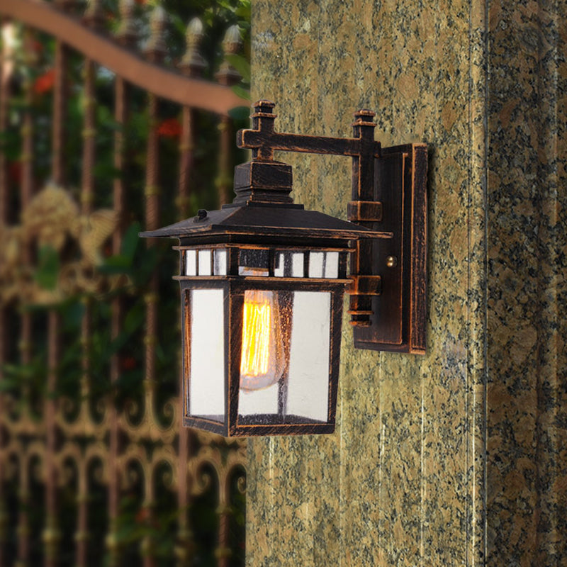 Vintage Birdcage Wall Light - Single Head Clear Glass Lamp In Bronze