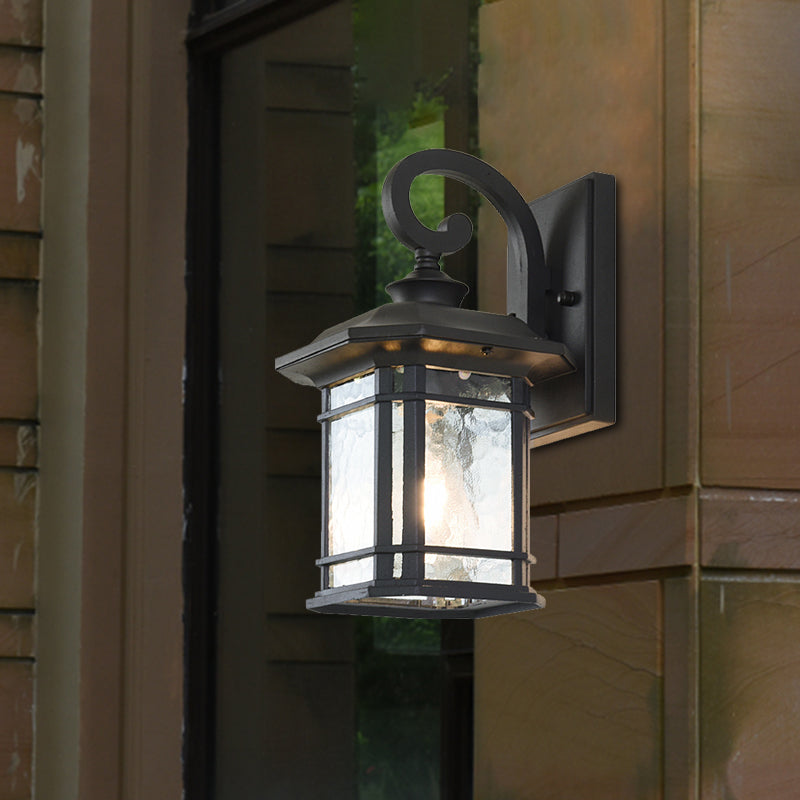 Bronze Curvy Arm Outdoor Wall Sconce With Clear Ripple Glass