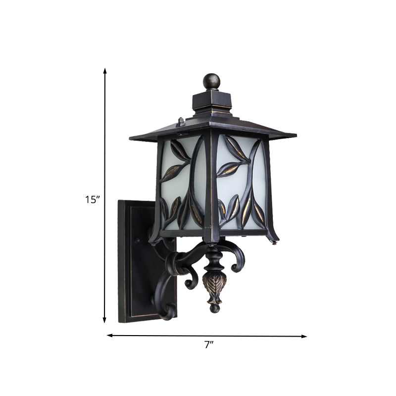 Opal Glass Black Sconce Shade Lantern - Countryside Wall Lighting With Leaf Design