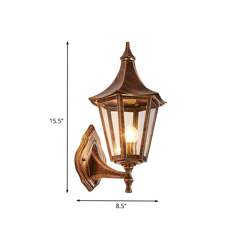 Retro Clear Glass Pavilion 1-Light Wall Sconce In Bronze - Courtyard Lighting Fixture