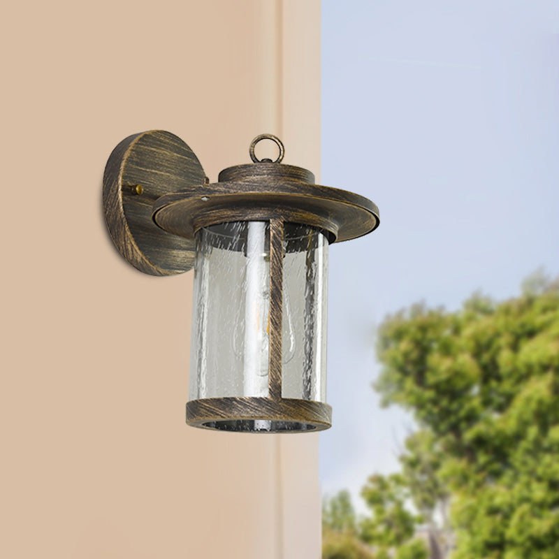 Bronze Seedy Glass Sconce: Single-Light Wall Mounted Lantern For Countryside Patio Lighting