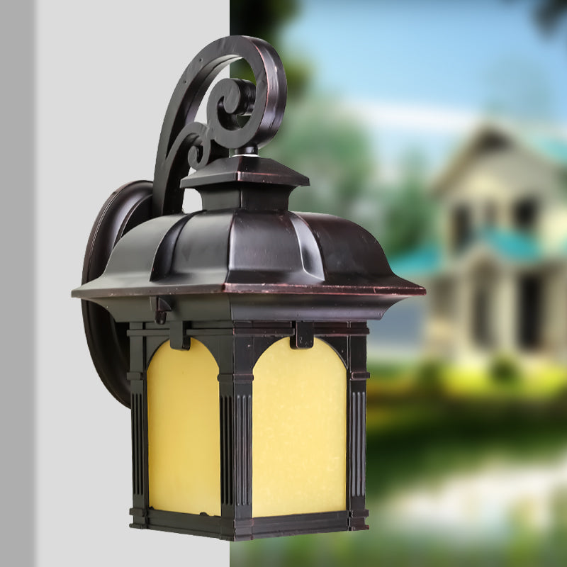 Rustic Yellow Glass Wall Sconce Light Fixture - Single Coffee Finish