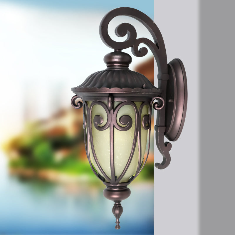 Countryside Frosted Glass Curved Arm Wall Sconce Lamp - Dark Coffee 1-Light Fixture