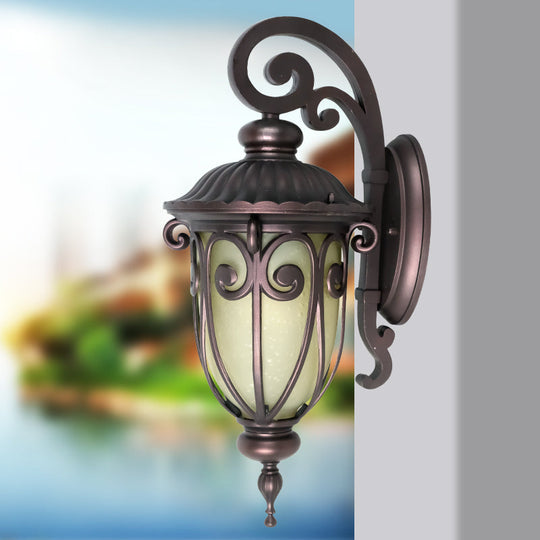 Countryside Frosted Glass Curved Arm Wall Sconce Lamp - Dark Coffee 1-Light Fixture