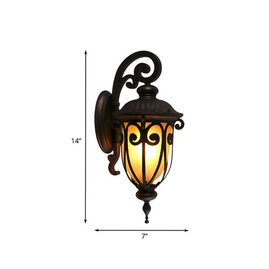 Countryside Frosted Glass Curved Arm Wall Sconce Lamp - Dark Coffee 1-Light Fixture