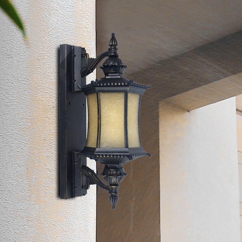 Black Frosted Glass Wall Mounted Sconce - Countryside Lantern Light For Yard