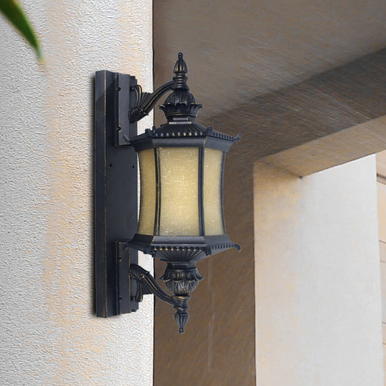 Black Frosted Glass Wall Mounted Sconce - Countryside Lantern Light For Yard
