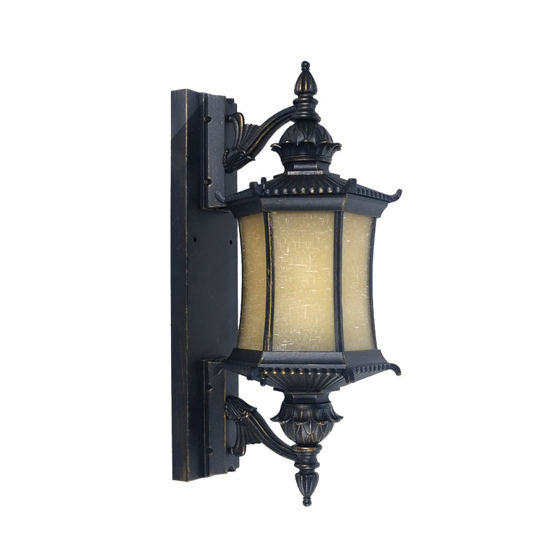 Black Frosted Glass Wall Mounted Sconce - Countryside Lantern Light For Yard