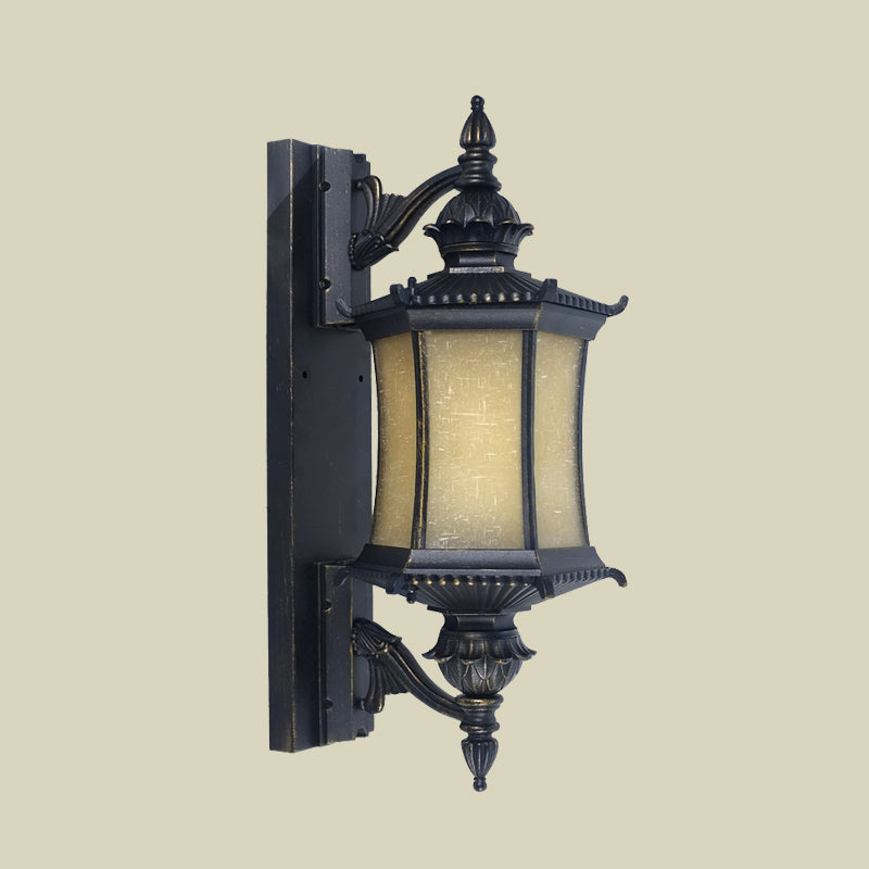 Black Frosted Glass Wall Mounted Sconce - Countryside Lantern Light For Yard