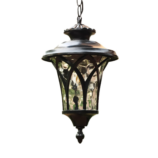 Vintage Lantern Hanging Pendant Light Fixture With Clear Glass And 1 Bulb In Black