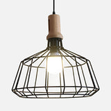 Antique Metal Wire Cage Pendant Lamp With Cone Shade For Living Room Black / Barn