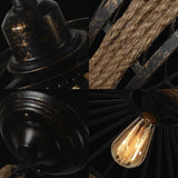 Vintage Rope And Metal Conic Cage Restaurant Suspension Light - Aged Silver/Black
