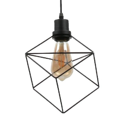 Metal Caged Pendant Lighting - Farmhouse Style Hanging Lamp 1 Light Black (1/3-Pack) / D