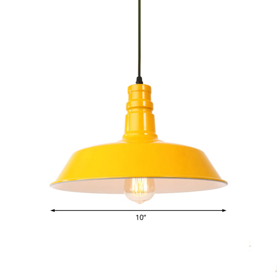 Retro Style Metal Barn Shade Hanging Lamp - 1 Bulb Ceiling Pendant In Pink/Yellow Multiple Diameter