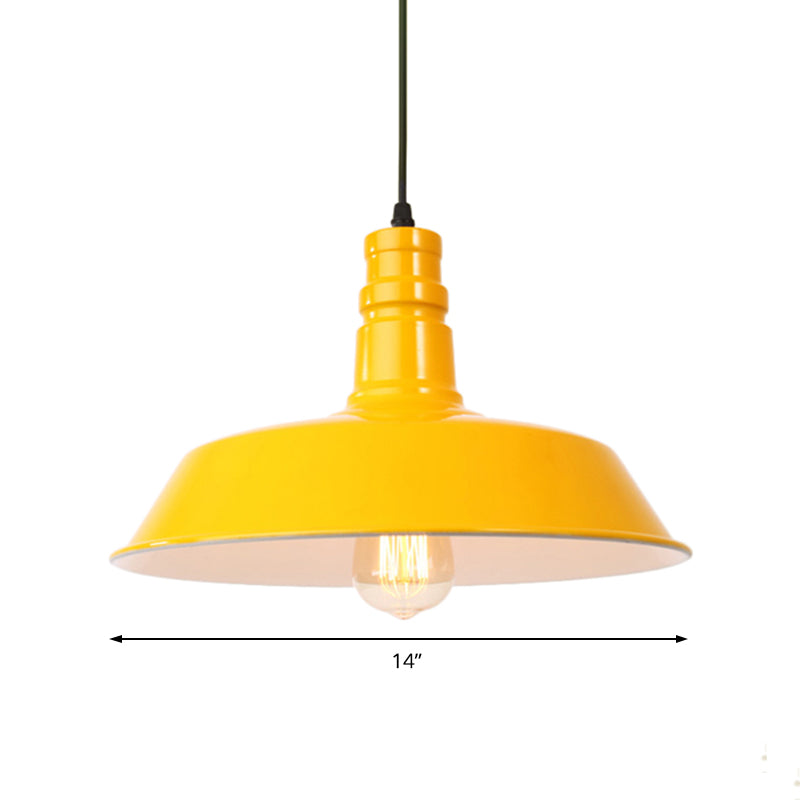Retro Style Metal Barn Shade Hanging Lamp - 1 Bulb Ceiling Pendant In Pink/Yellow Multiple Diameter