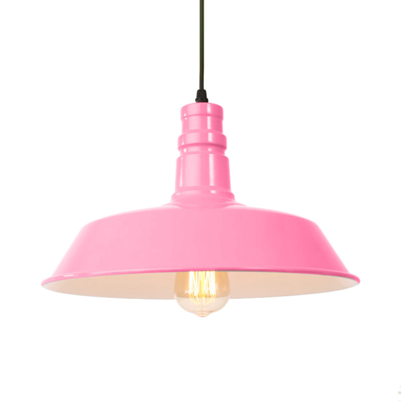Retro Style Metal Barn Shade Hanging Lamp - 1 Bulb Ceiling Pendant In Pink/Yellow Multiple Diameter