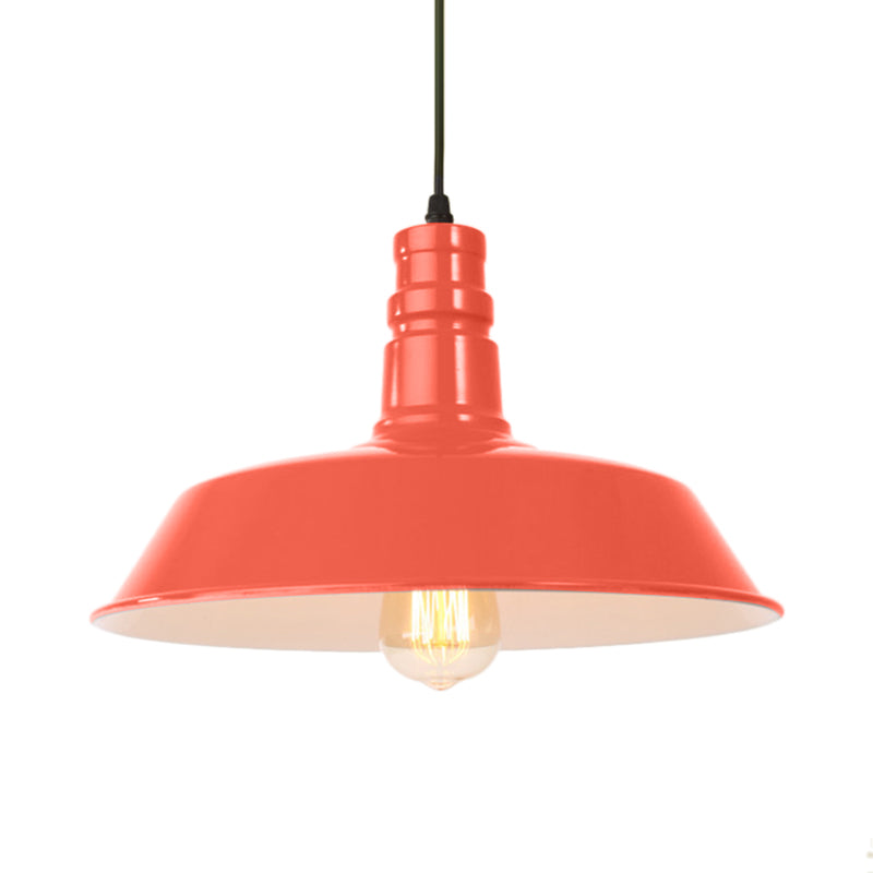 Retro Style Metal Barn Shade Hanging Lamp - 1 Bulb Ceiling Pendant In Pink/Yellow Multiple Diameter