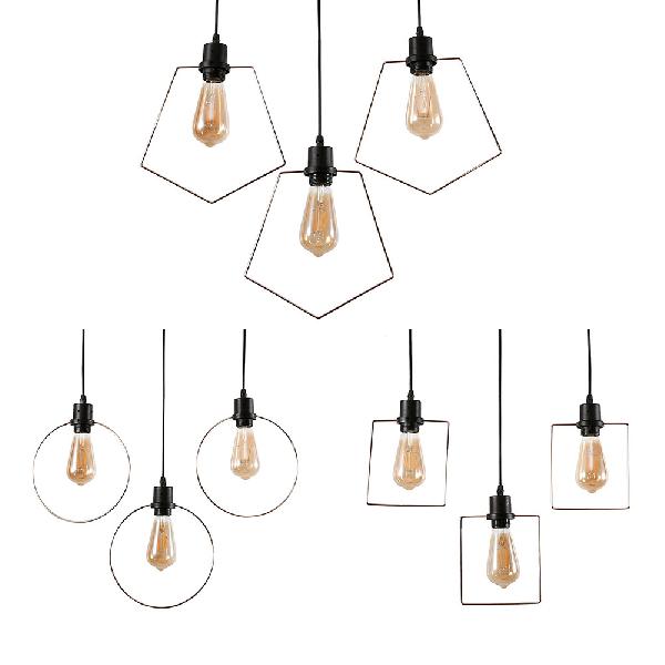 Retro Black Finish Hanging Lamp With 3 Stylish Iron Heads - Ceiling Pendant Fixture For Coffee Shop