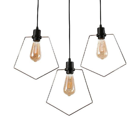 Retro Black Finish Iron Hanging Lamp - 3 Heads Round/Square/Pentagon Frame Coffee Shop Ceiling