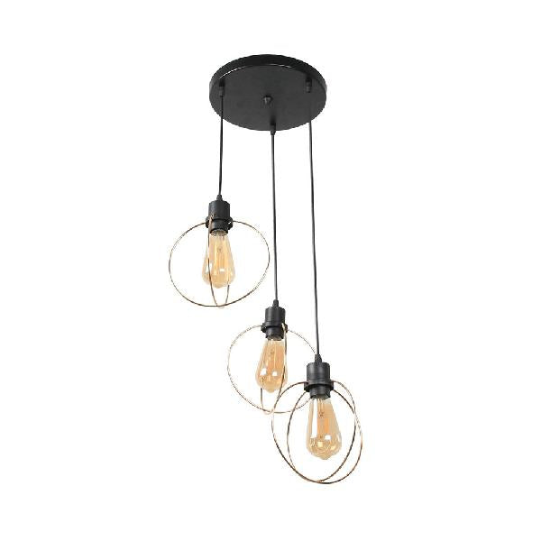Industrial Metal Ceiling Pendant Fixture With 3 Suspended Lights - Gold Ring/Pentagon/Admix