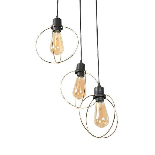 Industrial Metal Ceiling Pendant Fixture With 3 Suspended Lights - Gold Ring/Pentagon/Admix