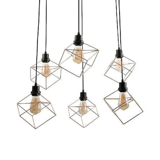 Wire Frame Vintage Style Metal Geometric Suspension Light - 4/6 Lights Dining Room Hanging Lamp