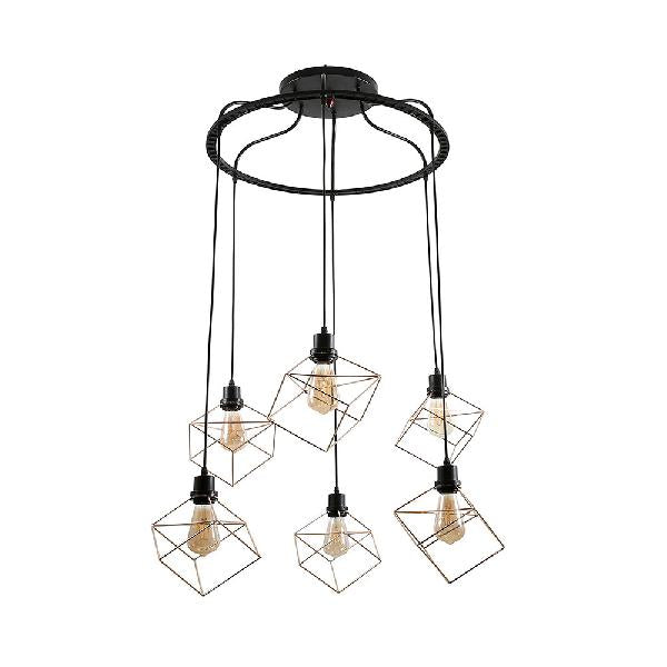 Vintage Style Geometric Metal Suspension Light With 4/6 Lights In Black/Gold For Dining Room 6 /