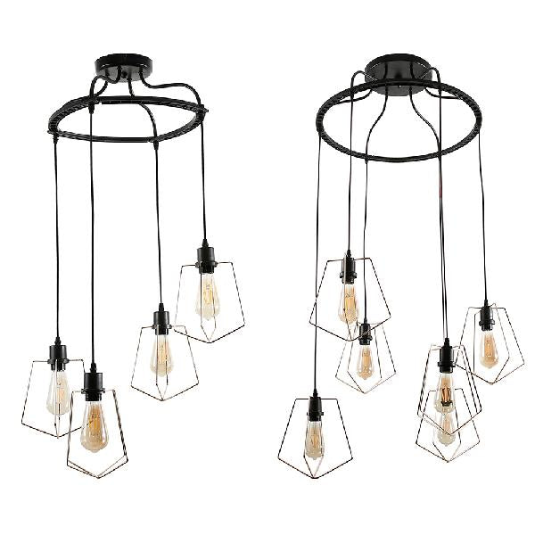 Wire Frame Vintage Style Metal Geometric Suspension Light - 4/6 Lights Dining Room Hanging Lamp