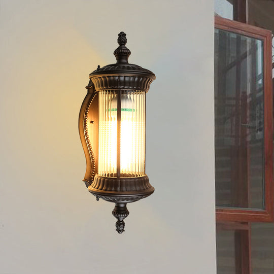 Cylindrical Sconce Wall Lamp - Dark Coffee With Clear Prismatic Glass