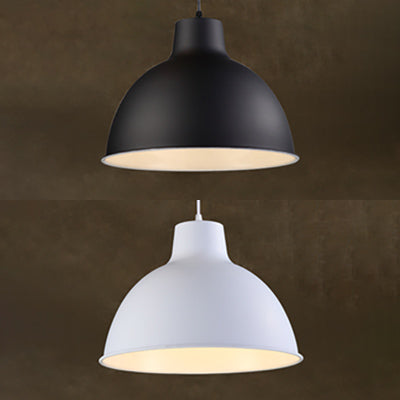 Industrial 1-Head Aluminum Dome Hanging Light In Black/White - Perfect For Dining Rooms