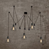Vintage Metal Swag Pendant Lamp With Globe/Cone Cage Shade - 5 Heads Black Suspended Fixture For
