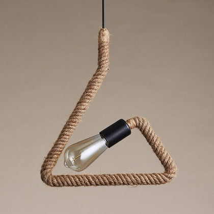 Vintage Black Finish Hemp Rope Suspension Lamp With Unique Triangle/Round Frame Design - 1 Light