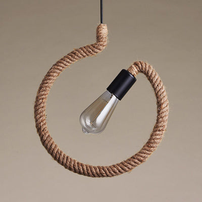 Vintage Black Finish Hemp Rope Suspension Lamp With Unique Triangle/Round Frame Design - 1 Light