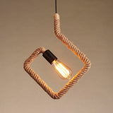 Vintage Black Hemp Rope Hanging Lamp With Triangle/Round Frame And 1 Light