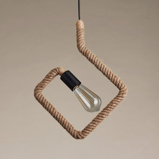 Vintage Black Finish Hemp Rope Suspension Lamp With Unique Triangle/Round Frame Design - 1 Light