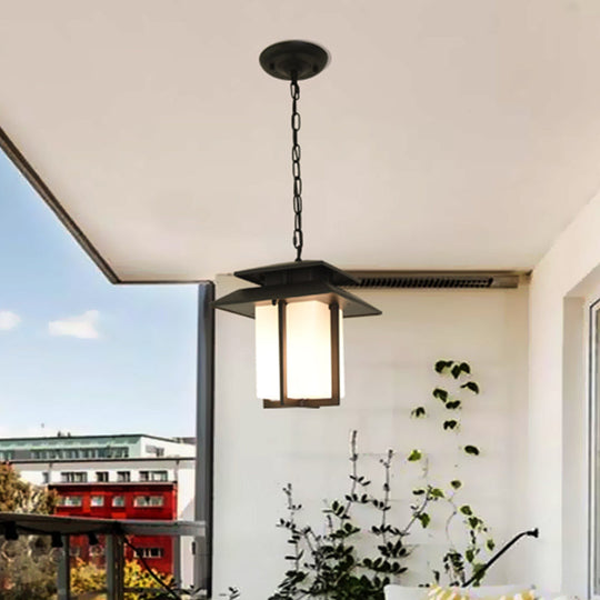 Black Milk Glass Pendant Light For Countryside Balcony - 1 Suspension Lantern