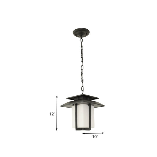 Black Milk Glass Pendant Light For Countryside Balcony - 1 Suspension Lantern