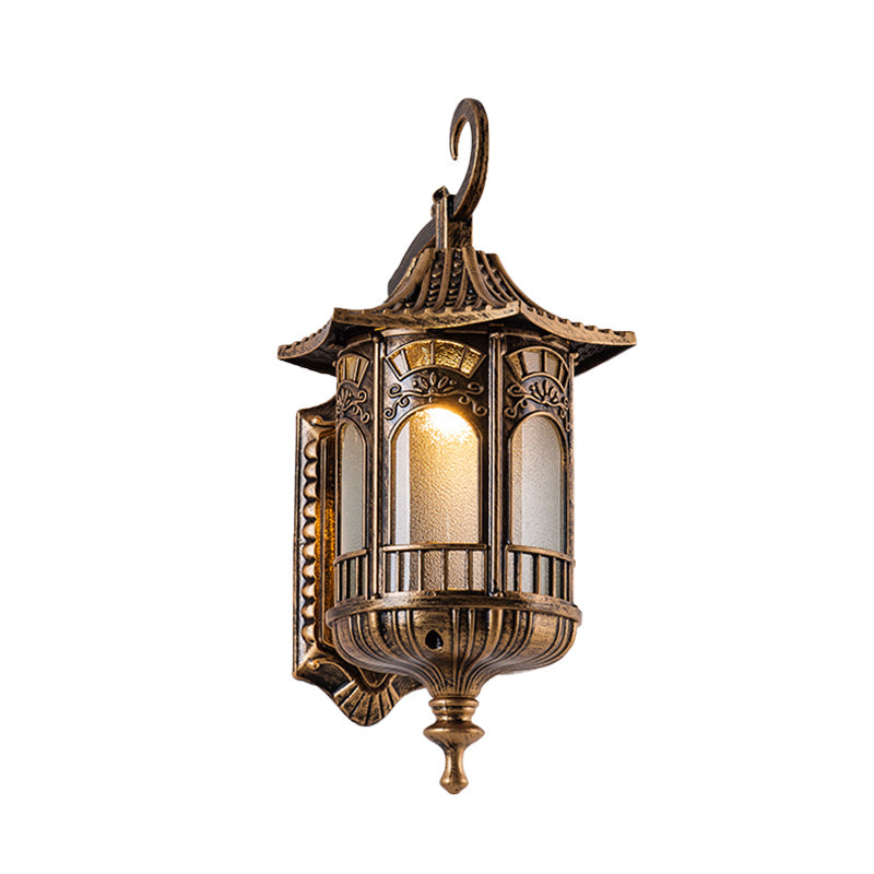 Rustic Metal Bronze Sconce Lantern With Frosted Glass Shade - 1 Head Wall Light Fixture