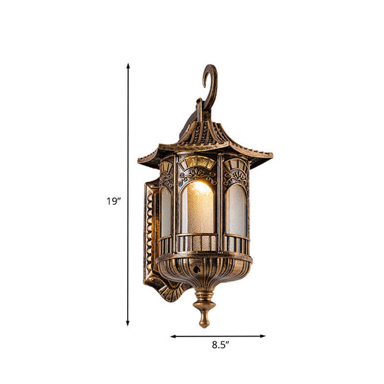 Rustic Metal Bronze Sconce Lantern With Frosted Glass Shade - 1 Head Wall Light Fixture