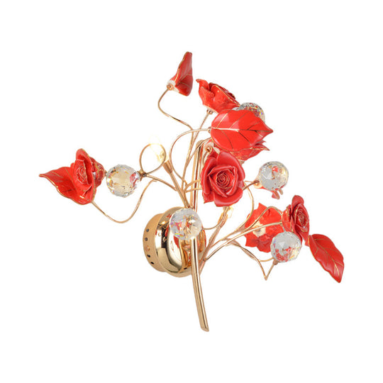 Romantic Red/White/Pink Rose Blossom Sconce With 2 Lights - Ceramic Wall Mount Lamp For Hotels